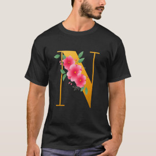 Camiseta Floral N Alfabeto Cuta Letra monograma inicial N G