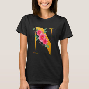 Camiseta Floral N Alfabeto Cuta Letra monograma inicial N G