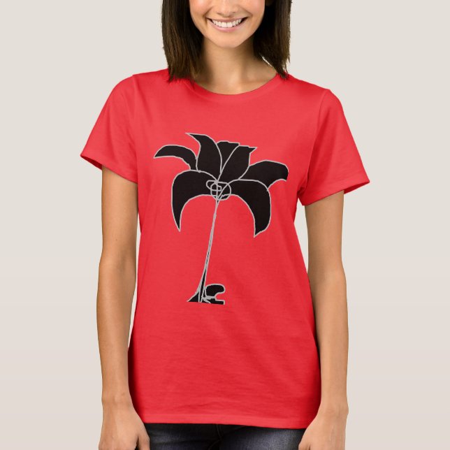 Camiseta Floral Negro Rojo (Anverso)