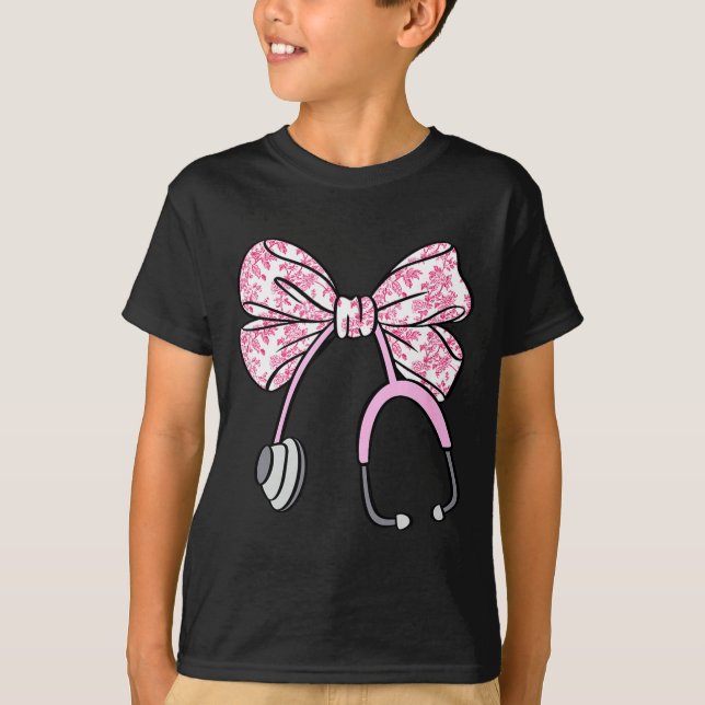 Camiseta Floral Nk Coquette Bow Rn Nurse Stethoscope Nursin (Anverso)