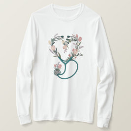 Camiseta Floral Nurse Stethoscope T-Shirt – Soft Pastel 