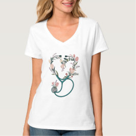Camiseta Floral Nurse Stethoscope T-Shirt – Soft Pastel 