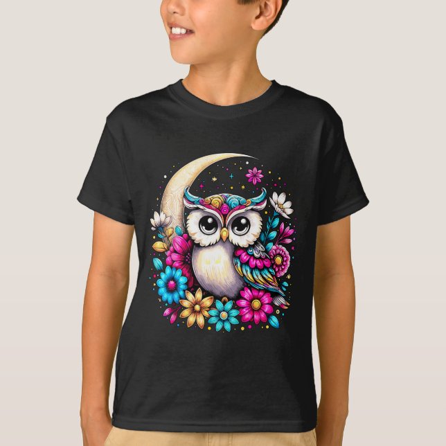 Camiseta Floral Owl And Moon  (Anverso)