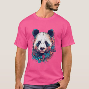 Camiseta Floral Panda Pastel Art Wild Animal Panda Bear