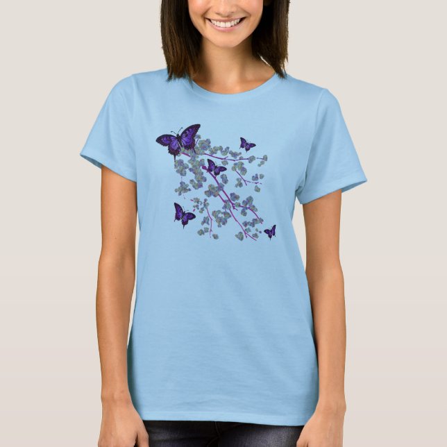 Camiseta floral para mujer de la mariposa (Anverso)