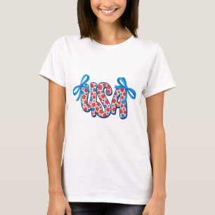 Camiseta Floral Patriotic Coquette USA Bow T-Shirt