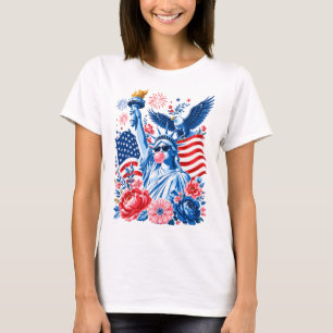 Camiseta Floral Patriótica Americana Cuatro de Julio