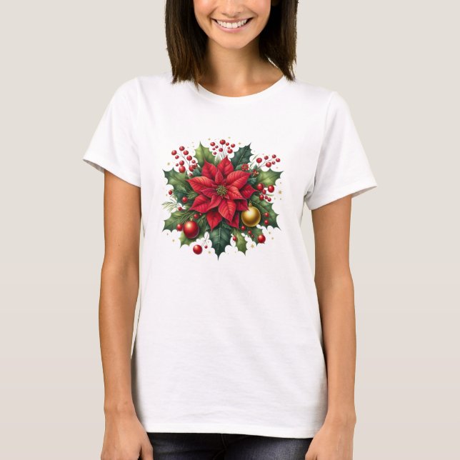 Camiseta Floral Poinsettia Christmas – Festive Holiday (Anverso)