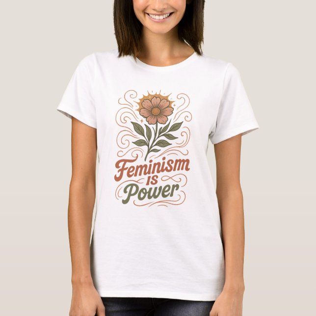 Camiseta Floral Retro de Empoderamiento Feminista  (Anverso)