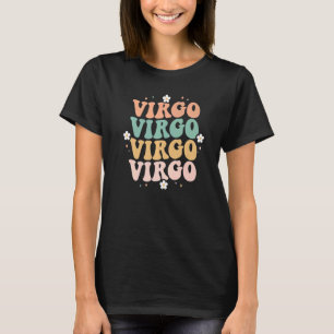 Camiseta Floral Retro Groovy Virgo Astrología Zodiac Rótulo