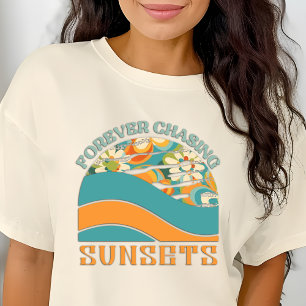Camiseta Floral retro para siempre persiguiendo atardeceres