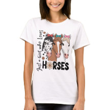Floral Retro Solo una Chica que Ama los Caballos D