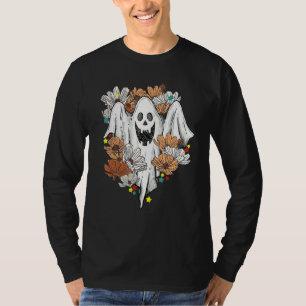 Camiseta Floral Retro Vintage Fantasma Halloween Calabaza N