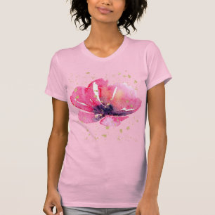 Camiseta Floral Rosa con Acuarela Femenina de Falso Dorado