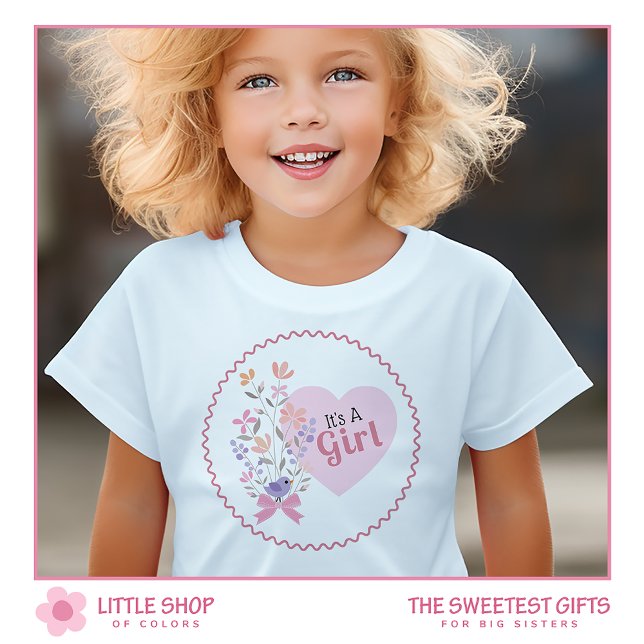 Camiseta Floral rosa Es un Chica y yo soy la hermana grande (Subido por el creador)