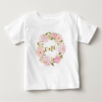 Camiseta floral rosada del primer cumpleaños