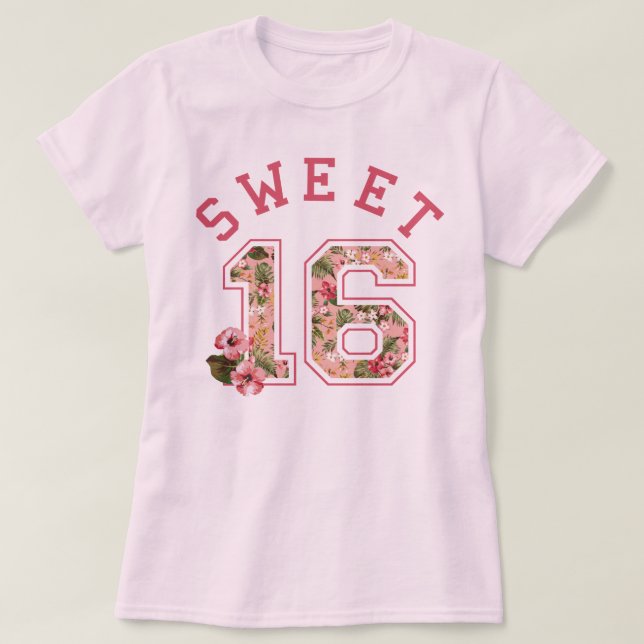 Camiseta Floral rosado atlético del dulce 16 (Diseño del anverso)