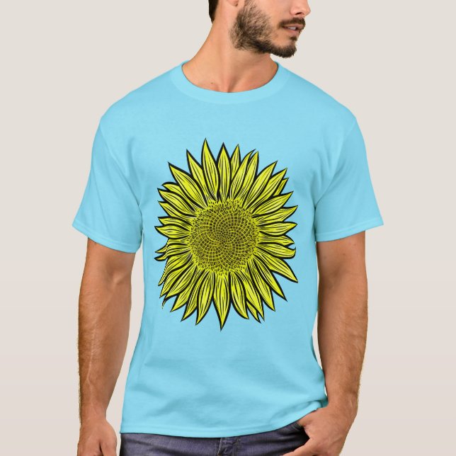 Camiseta Floral Rústico Amarillo Giro mano de girasol (Anverso)