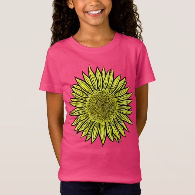 Camiseta Floral Rústico Amarillo Giro mano de girasol (Anverso)
