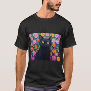 Camiseta Floral Serenity: The Black Cat