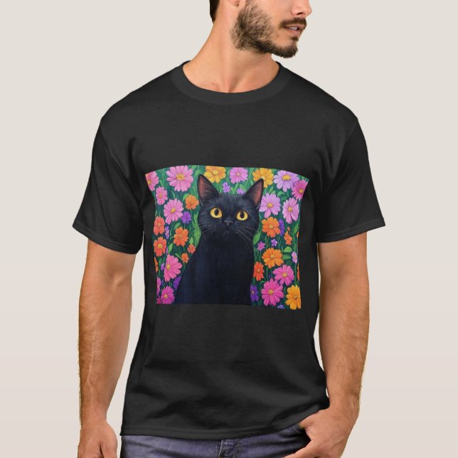 Camiseta Floral Serenity: The Black Cat (Anverso)