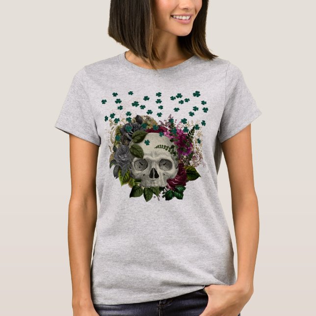 Camiseta Floral Shamrock Skull (Anverso)