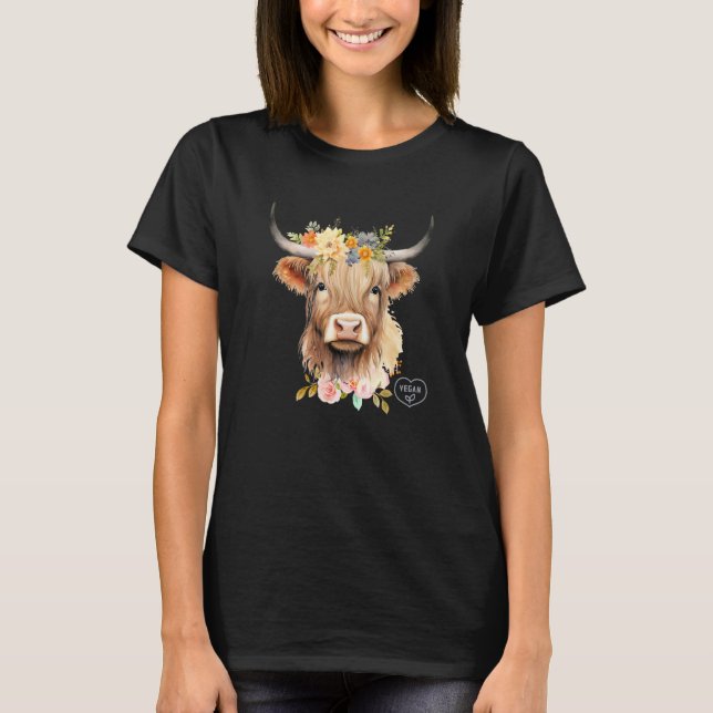 Camiseta Floral Shetland Cow Vegan Awareness (Anverso)