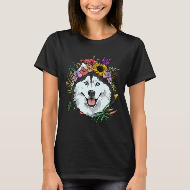 Camiseta Floral Siberian Husky Dog Spring Nature Siberian H (Anverso)