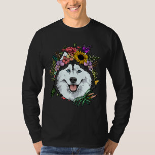 Camiseta Floral Siberian Husky Dog Spring Nature Siberian H