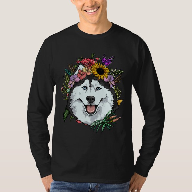 Camiseta Floral Siberian Husky Dog Spring Nature Siberian H (Anverso)