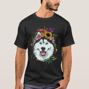 Camiseta Floral Siberian Husky Dog Spring Nature Siberian H