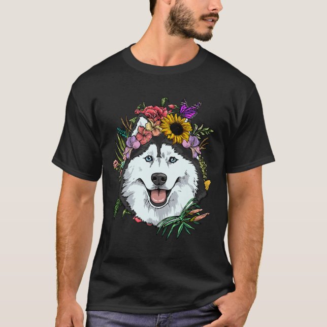 Camiseta Floral Siberian Husky Dog Spring Nature Siberian H (Anverso)