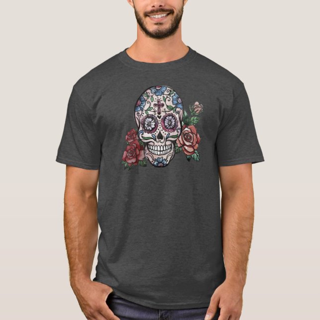Camiseta Floral Skull Da de los Muertos dibujado a mano | C (Anverso)