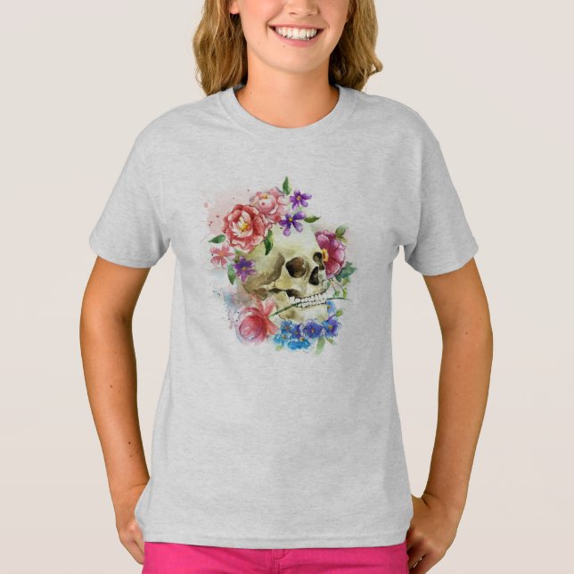 Camiseta Floral Skull Dia de los Muertos | Camisas Ringer (Anverso)