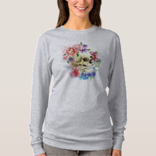 Camiseta Floral Skull Dia de los Muertos   Sleeve Shirt