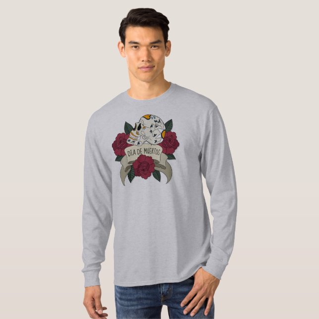 Camiseta Floral Skull Dia de los Muertos Sleeve Shirt (Anverso completo)