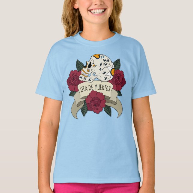 Camiseta Floral Skull Dia de los Muertos Sleeve Shirt (Anverso)