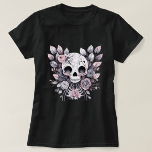 Camiseta Floral Skull Pastel Gothic Coquette