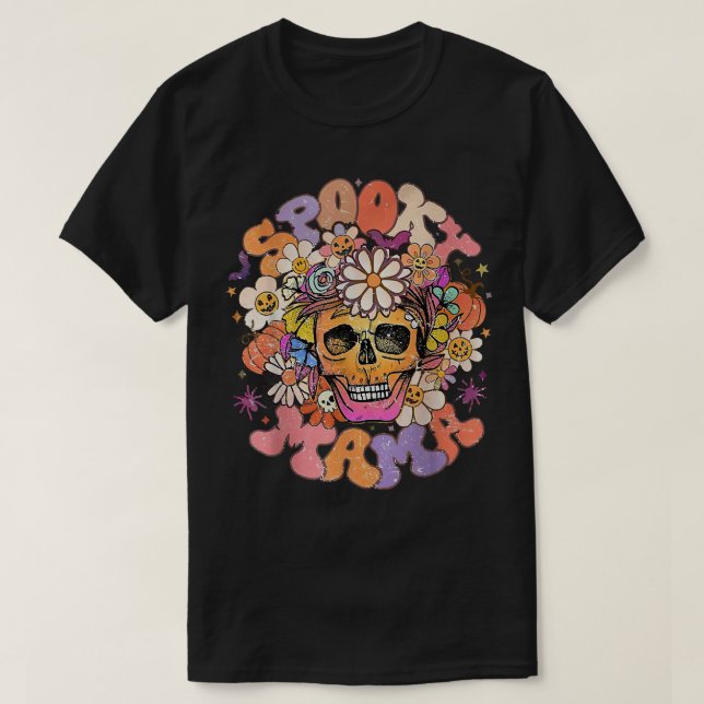Camiseta Floral Spooky Mama Retro Halloween Groovy Spooky S (Diseño del anverso)