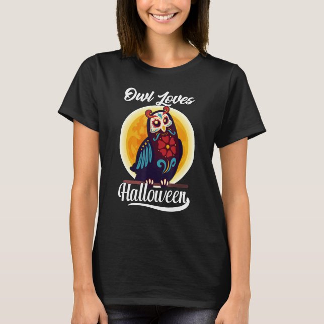 Camiseta Floral Sugar Skull Owl Ama Halloween Day Of The (Anverso)