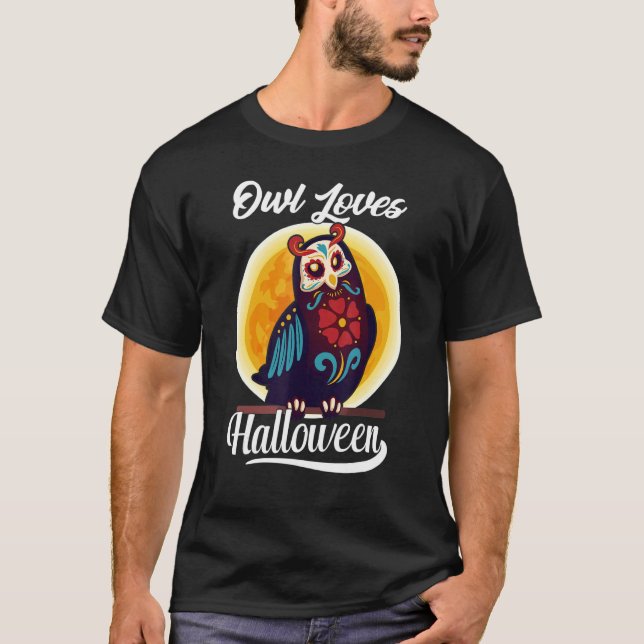 Camiseta Floral Sugar Skull Owl Ama Halloween Day Of The (Anverso)