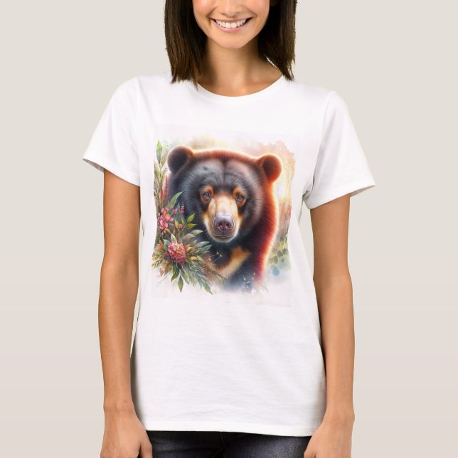 Camiseta Floral Sun Bear Watercolor Illustration T-Shirt (Anverso)