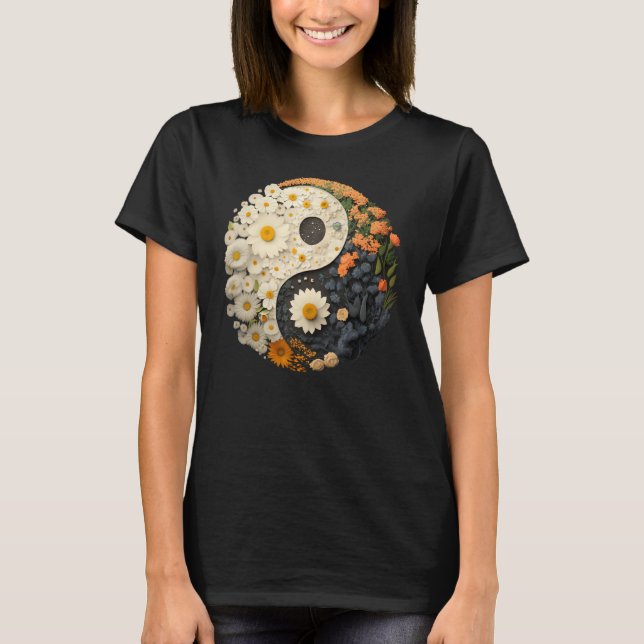 Camiseta Floral Taoism Yin Yang Symbol on Flower Taijitu Yi (Anverso)