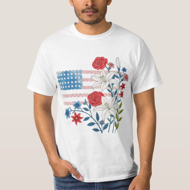 Camiseta Floral USA Flag Design (Anverso)