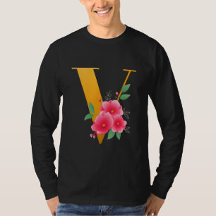 Camiseta Floral V Alfabeto Cuto Monograma Inicial Letra V G