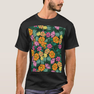 Camiseta Floral vibrante: Vintage de fondo verde.