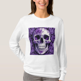 Camiseta Floral violeta 3D Cráneo muerto con flores violeta