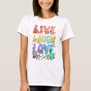 Camiseta Floral Vive Ríe Ama Tipografía Femenina