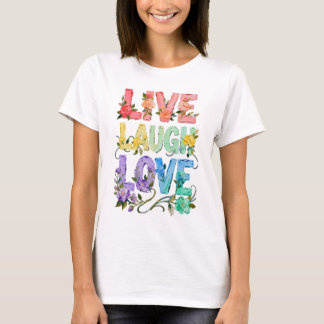Camiseta Floral Vive Ríe Ama | Tipografía Femenina
