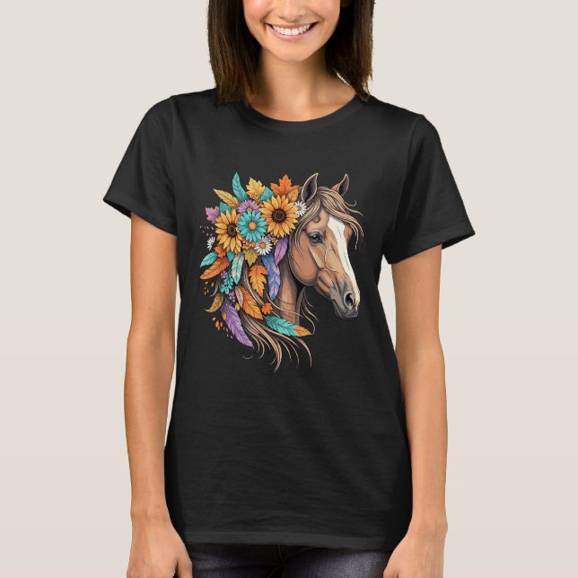 Camiseta Floral Wild Horse Country Horse Riding Women Girls (Anverso)